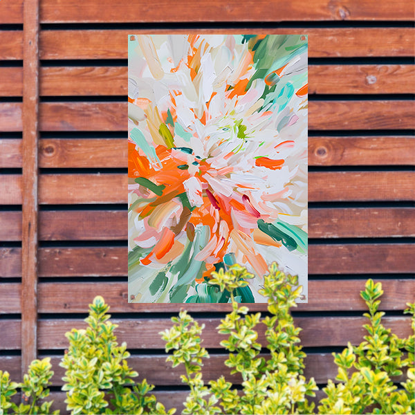 Abstract bloemen schilderij met levendige kleuren tuinposter