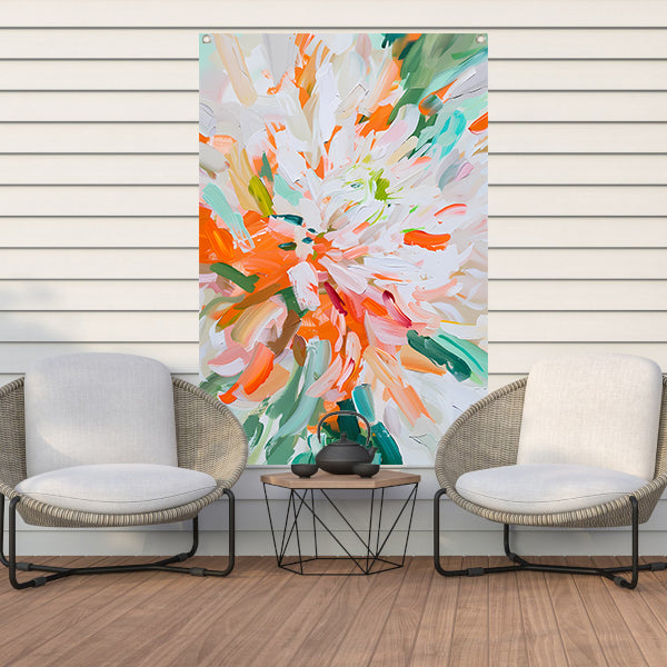 Abstract bloemen schilderij met levendige kleuren tuinposter