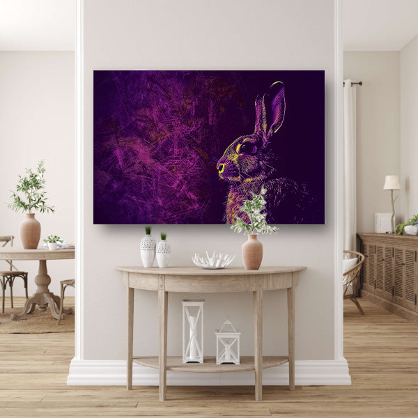 Digitaal konijn in paarse en gele tinten canvas