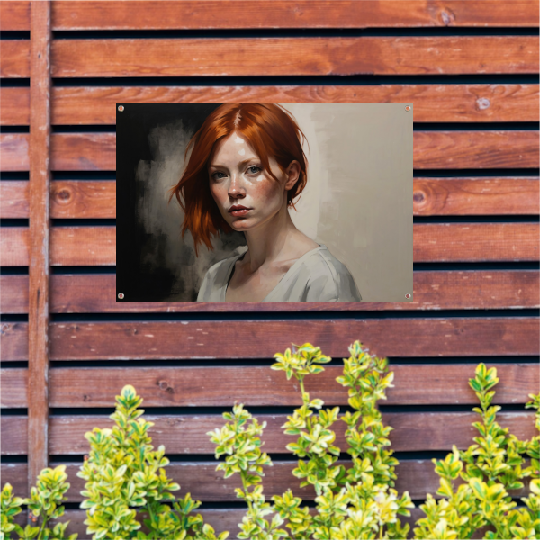 Intense Blik van een Roodharige Schoonheid tuinposter