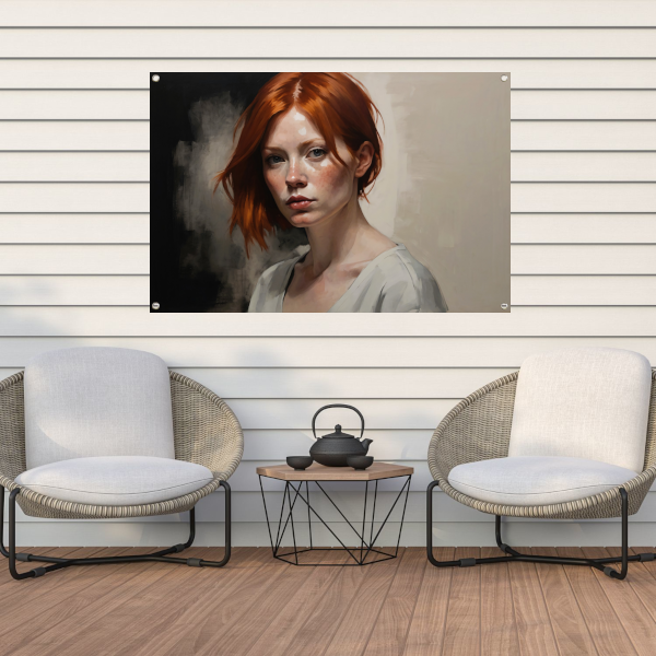 Intense Blik van een Roodharige Schoonheid tuinposter