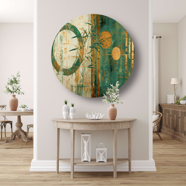 Gouden Glans op Abstract Blauwgroen aluminium muurcirkel