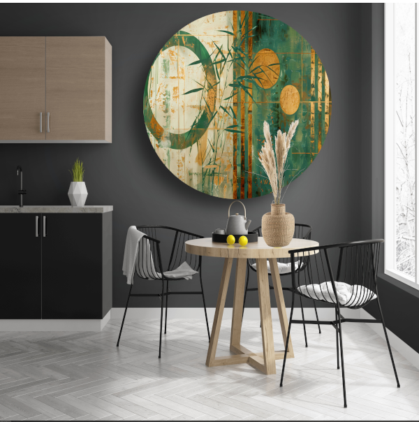 Gouden Glans op Abstract Blauwgroen aluminium muurcirkel