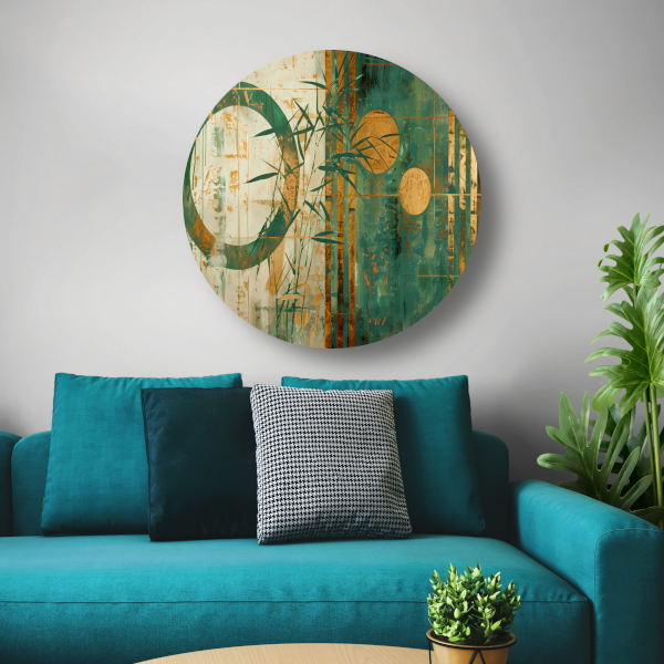 Gouden Glans op Abstract Blauwgroen aluminium muurcirkel