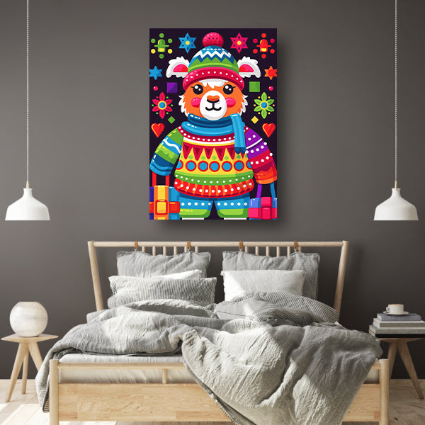 Kleurrijk Lama met Cadeautjes canvas