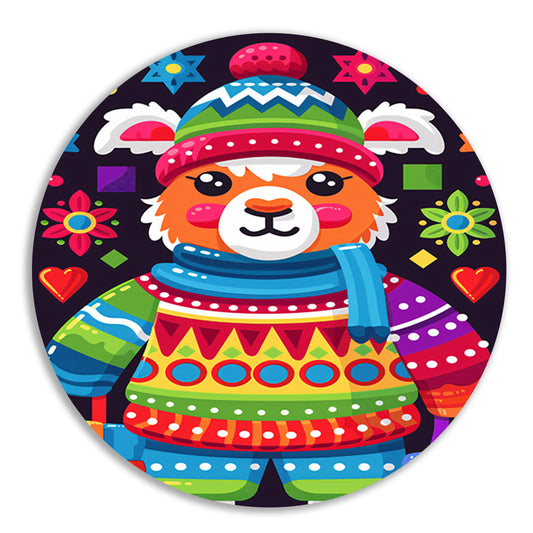 Kleurrijk Lama met Cadeautjes aluminium muurcirkel