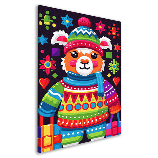 Kleurrijk Lama met Cadeautjes canvas
