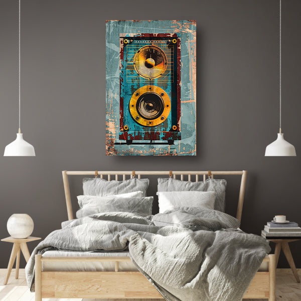 Vintage speaker met verweerde textuur canvas met baklijst