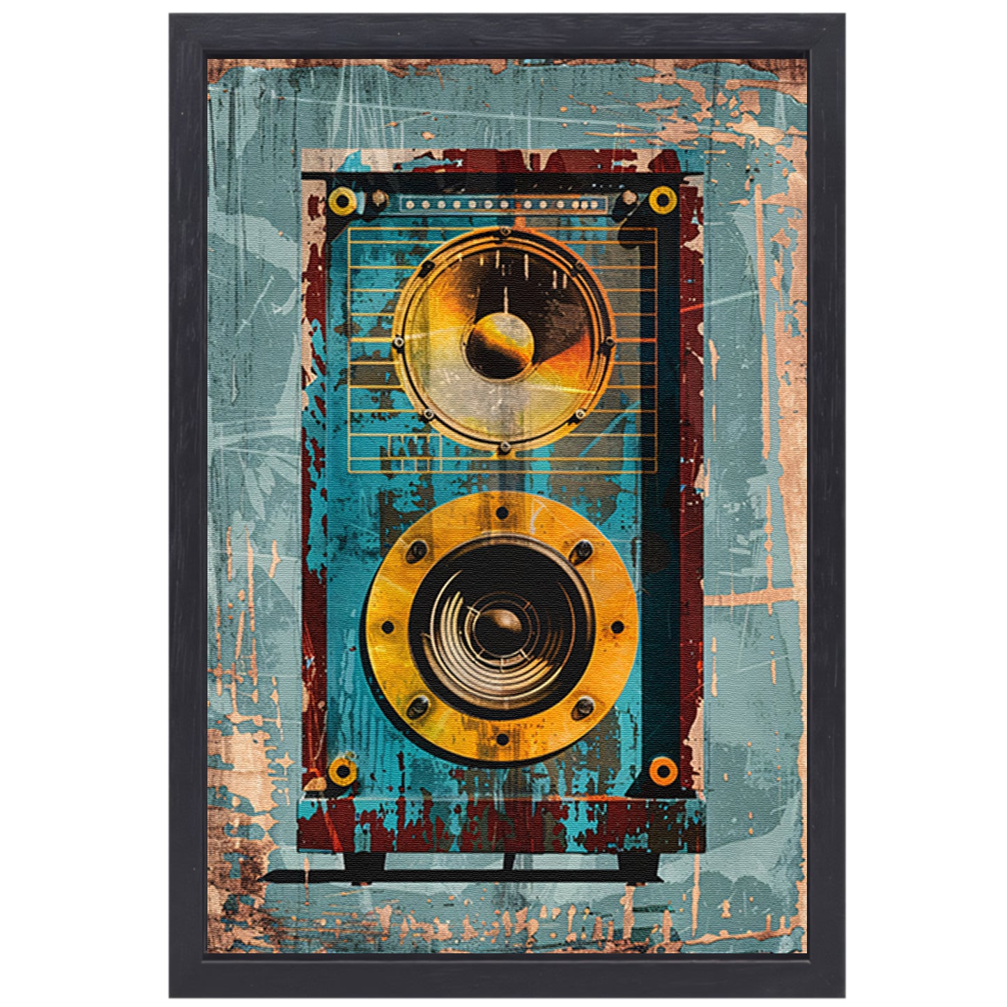 Vintage speaker met verweerde textuur canvas met baklijst