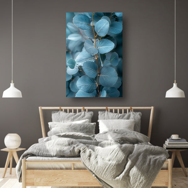 Minimalistische Weergave van Blauwe Eucalyptus Bladeren poster
