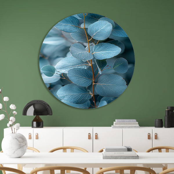 Minimalistische Weergave van Blauwe Eucalyptus Bladeren forex muurcirkel