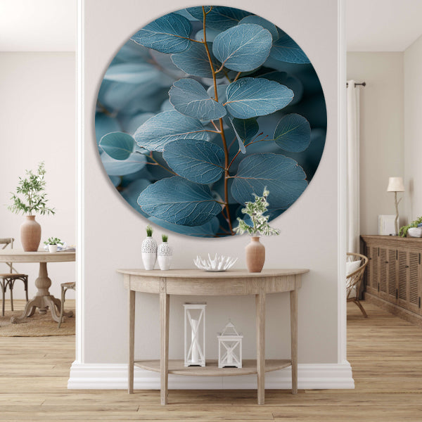 Minimalistische Weergave van Blauwe Eucalyptus Bladeren forex muurcirkel