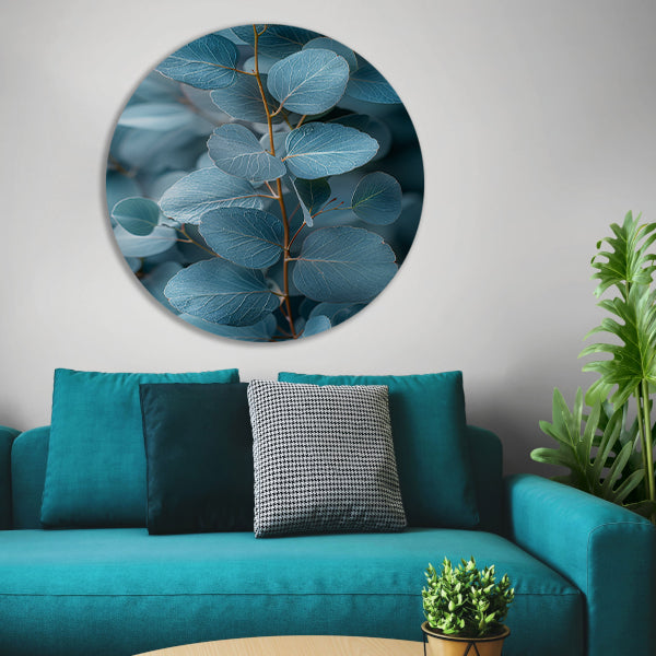Minimalistische Weergave van Blauwe Eucalyptus Bladeren forex muurcirkel