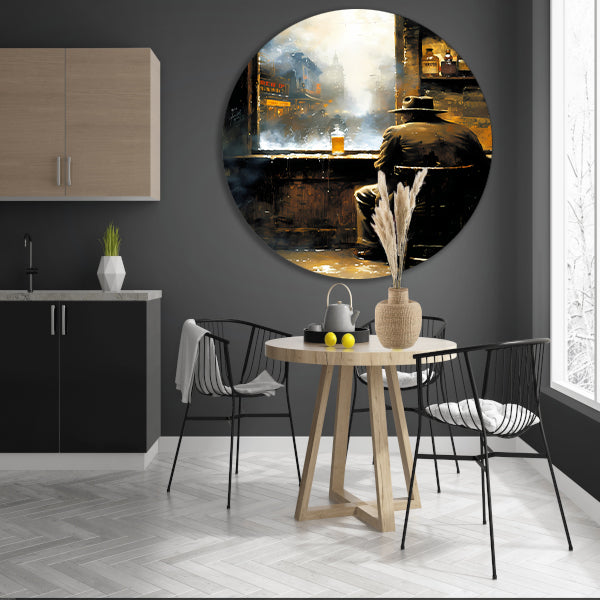 Abstracte lijnen en vormen in zwart-wit aluminium muurcirkel