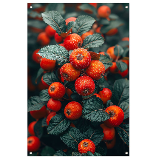 Rode bessen met dauwdruppels aan tak tuinposter