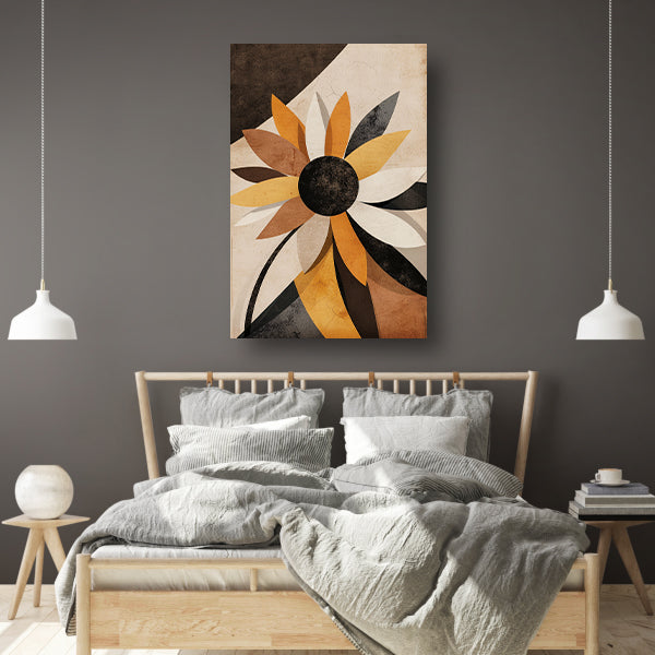 Abstracte Sepia Zonnebloem Geometrisch Ontwerp canvas