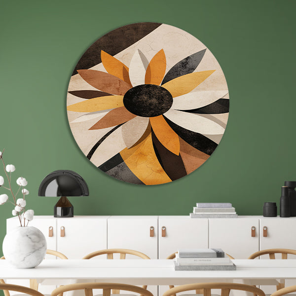 Abstracte Sepia Zonnebloem Geometrisch Ontwerp forex muurcirkel
