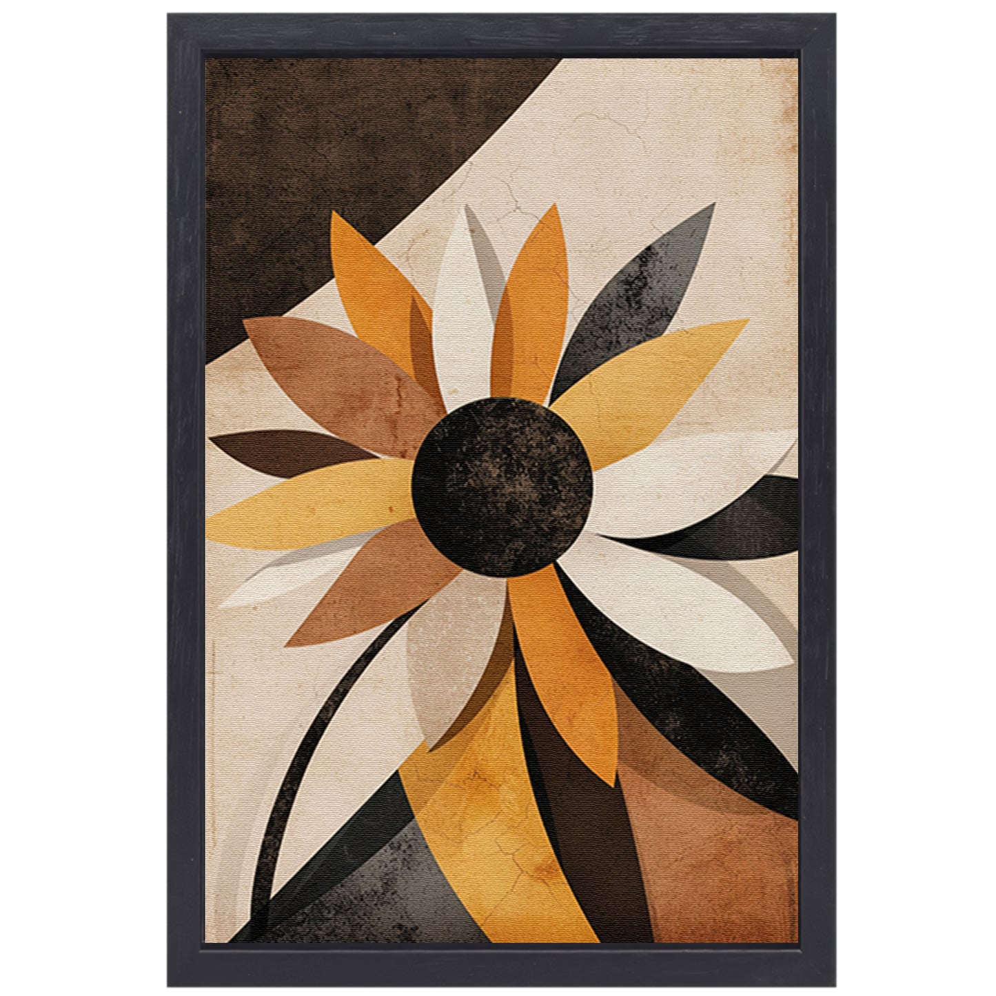 Abstracte Sepia Zonnebloem Geometrisch Ontwerp canvas met baklijst