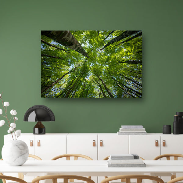 Bomen reiken naar de groene hemel canvas