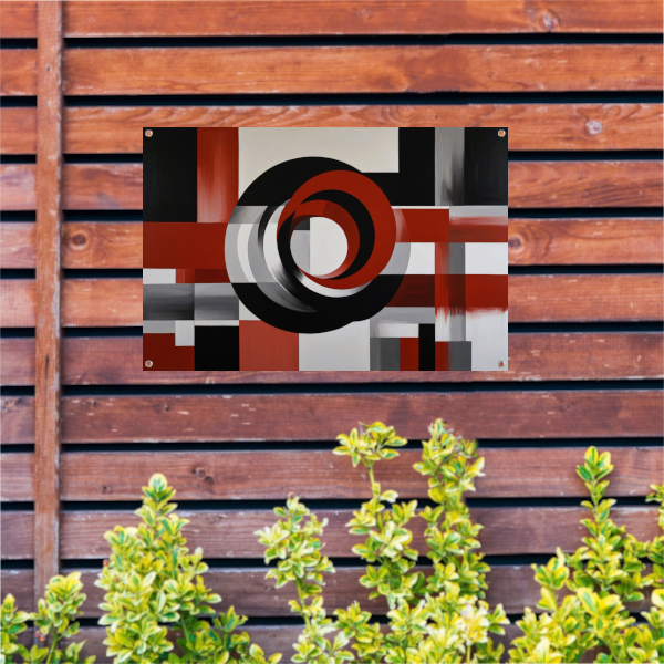 Abstract minimalisme met rode en zwarte cirkels tuinposter