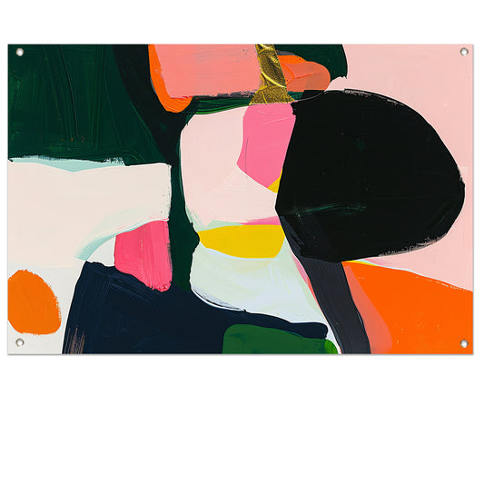 Kleurrijk abstract schilderij met dynamische vormen tuinposter