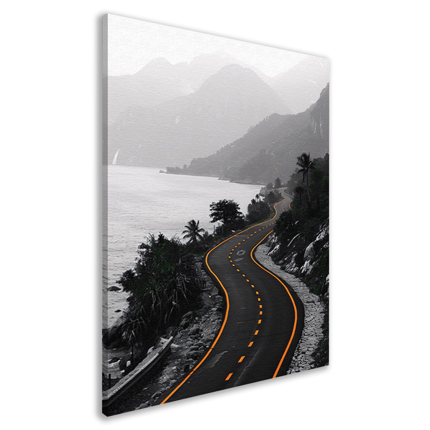 Monochrome weg door berglandschap canvas
