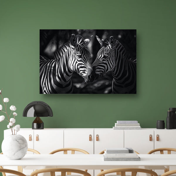 Twee zebras in zwart-wit bosfoto poster
