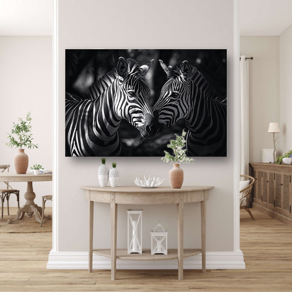 Twee zebras in zwart-wit bosfoto poster
