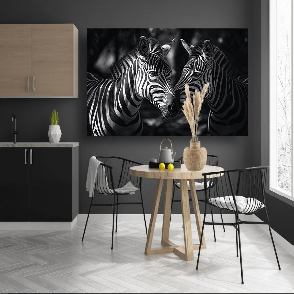 Twee zebras in zwart-wit bosfoto poster
