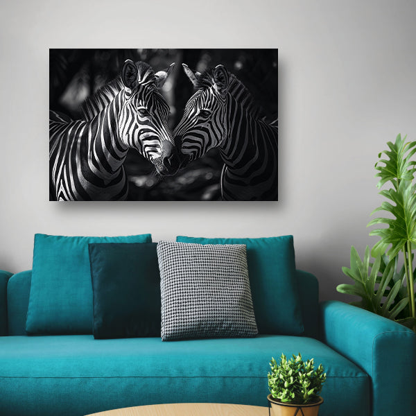 Twee zebras in zwart-wit bosfoto poster