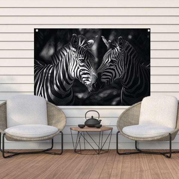 Twee zebras in zwart-wit bosfoto tuinposter