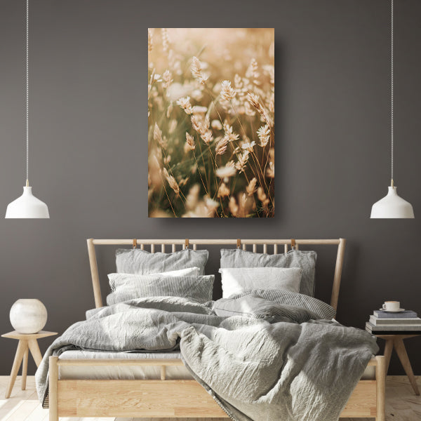 Beige Bloemen in het Veld canvas