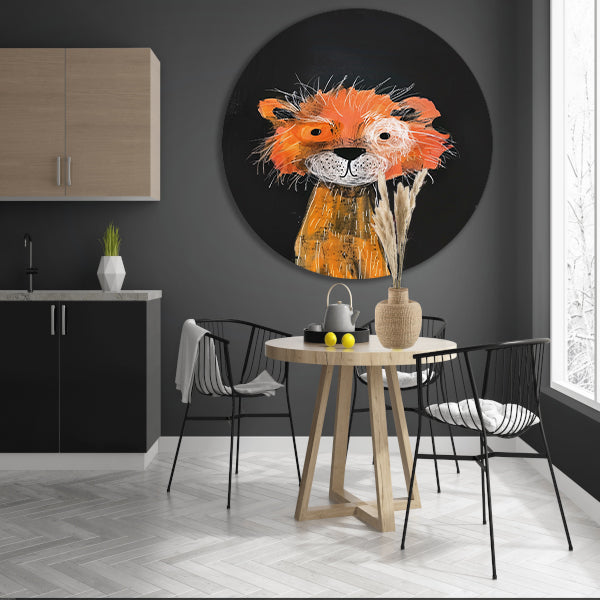 Expressief schilderij van een leeuw aluminium muurcirkel