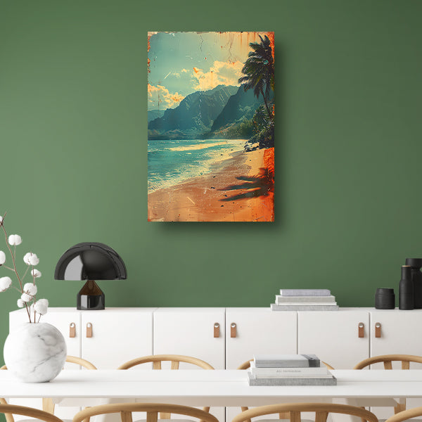 Vintage Strandtafereel met Palmbomen canvas