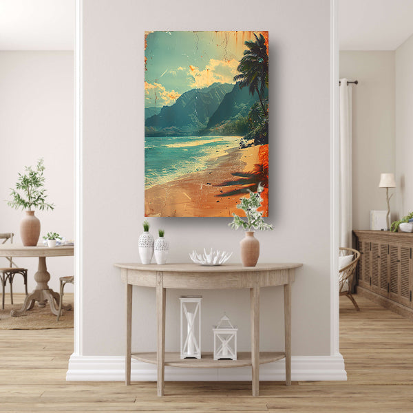 Vintage Strandtafereel met Palmbomen canvas