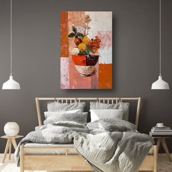 Abstract stilleven met fruit en bloemen poster