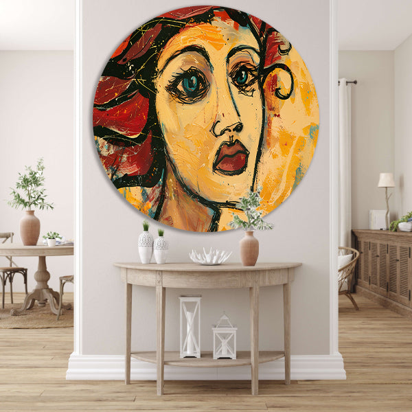 Expressief, surrealistisch portret van een vrouw forex muurcirkel