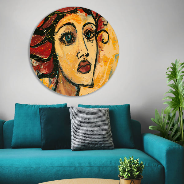 Expressief, surrealistisch portret van een vrouw forex muurcirkel