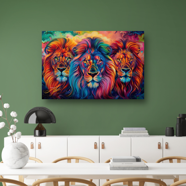 Koninklijke Trots: Drie Leeuwen in de Savanne canvas met baklijst