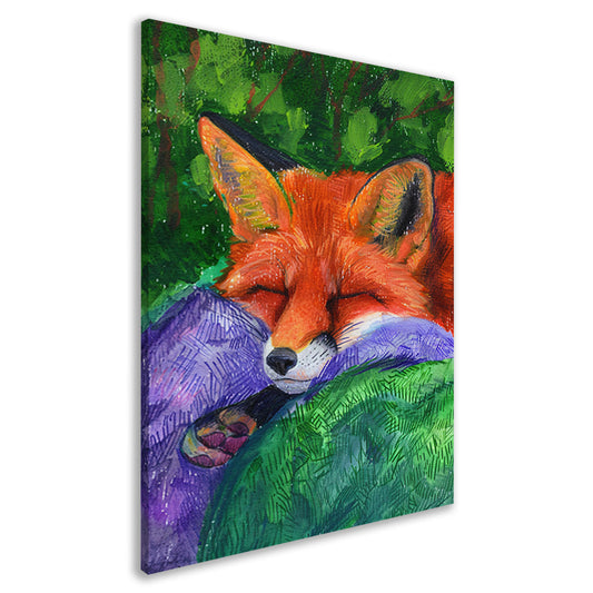 Slapende vos in kleurrijk bos schilderij canvas