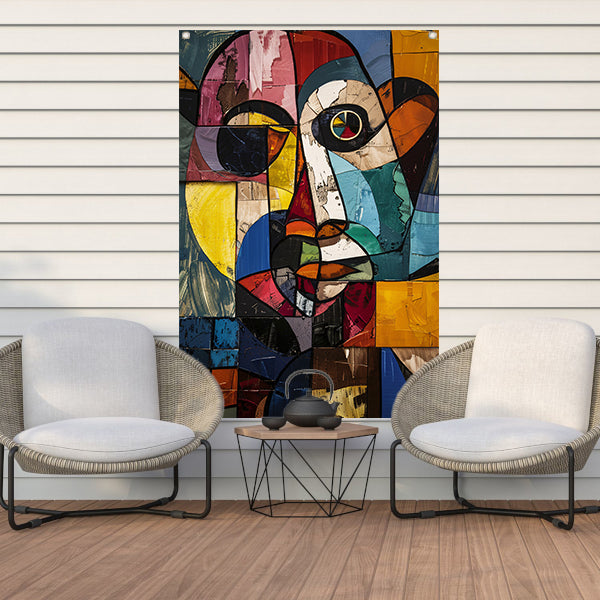 Abstract Kubistisch Portret in Kleur tuinposter