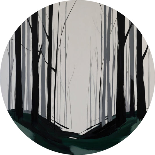 Mistige Echos van een Verstild Bos aluminium muurcirkel
