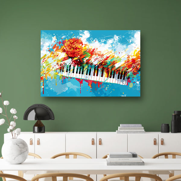 Abstracte piano met kleurrijke bloemenexplosie acrylglas