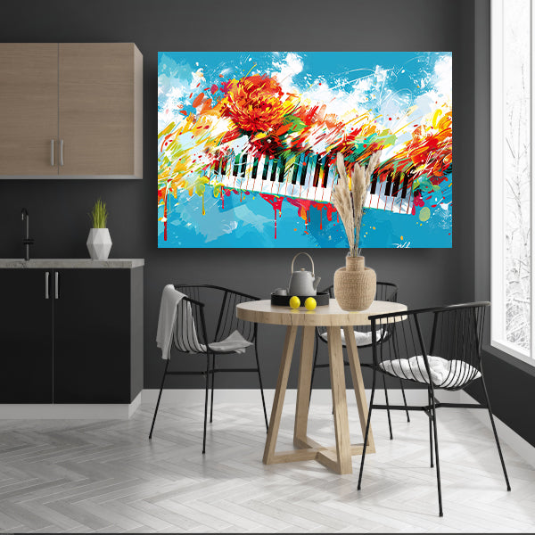 Abstracte piano met kleurrijke bloemenexplosie acrylglas