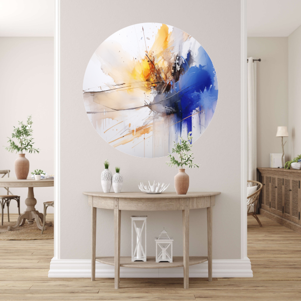 Chaos en Rust in Blauw en Geel aluminium muurcirkel