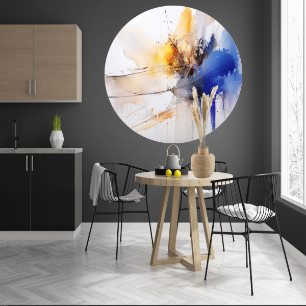Chaos en Rust in Blauw en Geel aluminium muurcirkel