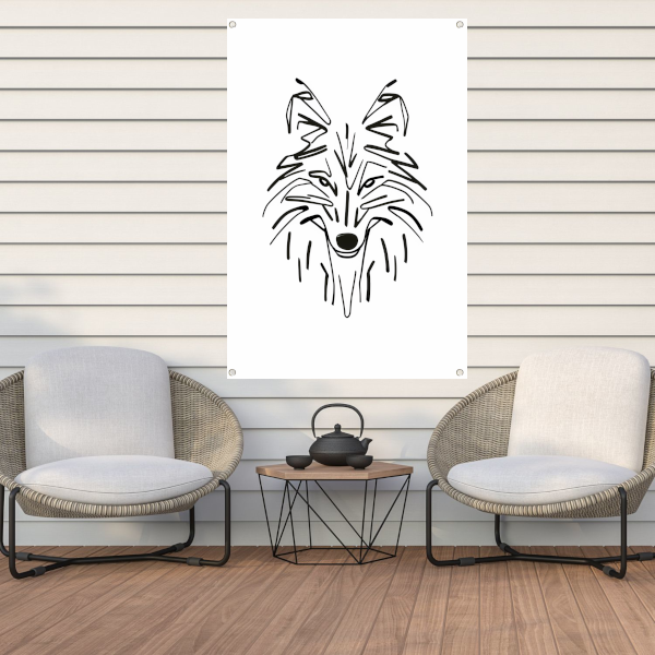 Abstracte Zwart-Witte Vos Lijntekening tuinposter