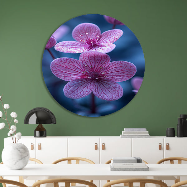 Close-up van roze bloemen in zacht licht aluminium muurcirkel