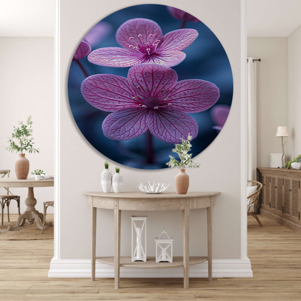 Close-up van roze bloemen in zacht licht aluminium muurcirkel