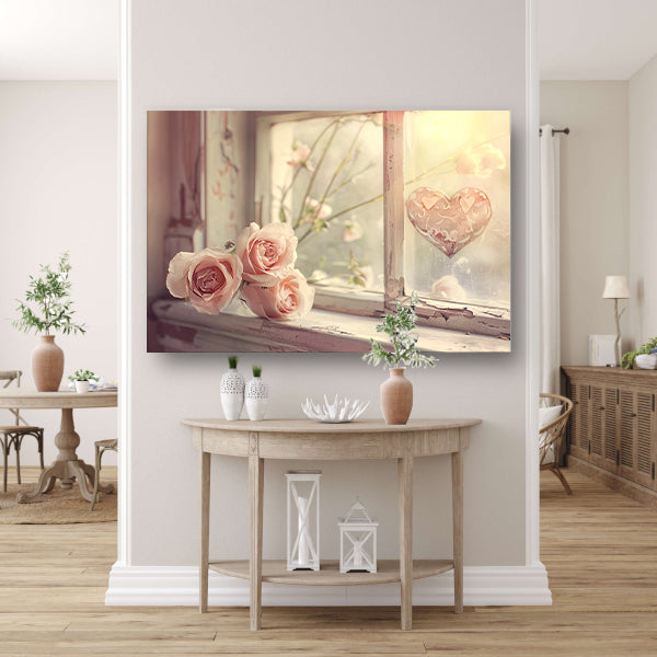 Impressionistische rozen op vensterbank canvas
